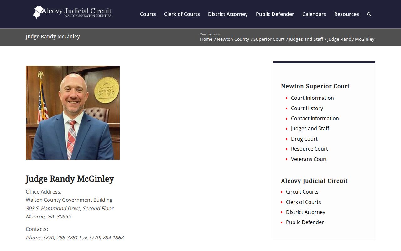 Chief Judge Wynne page with Newton courtroom and calendar details