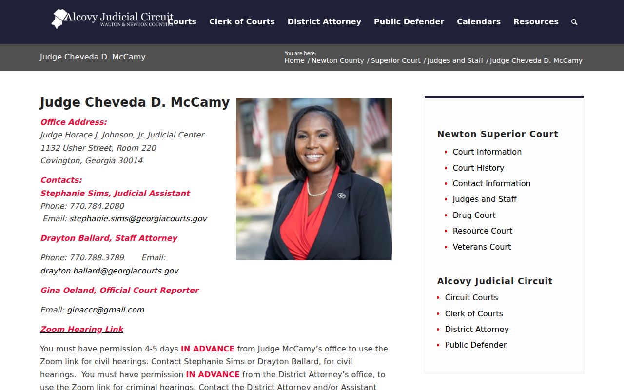 Judge McCamy page with Newton standing orders and hearing calendars