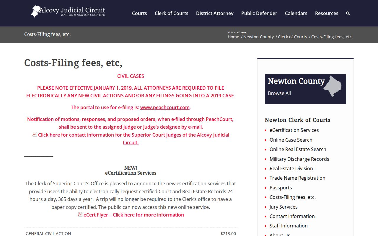 Newton County court records copy and certification fees