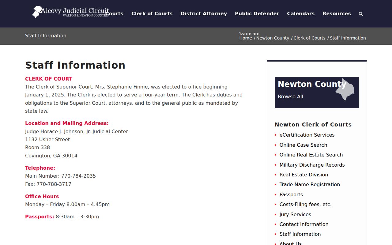 Newton County court records clerk office address and hours