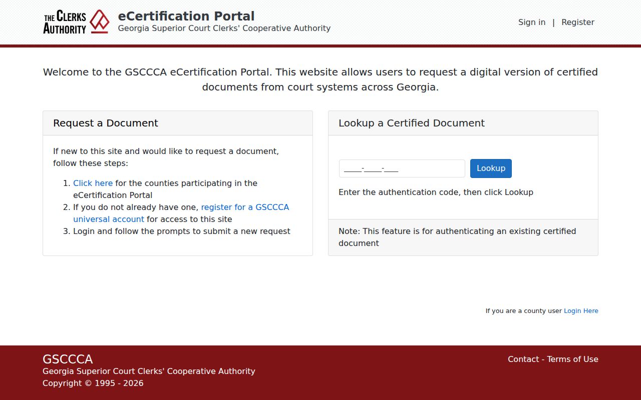 Newton County court records universal account and county selection