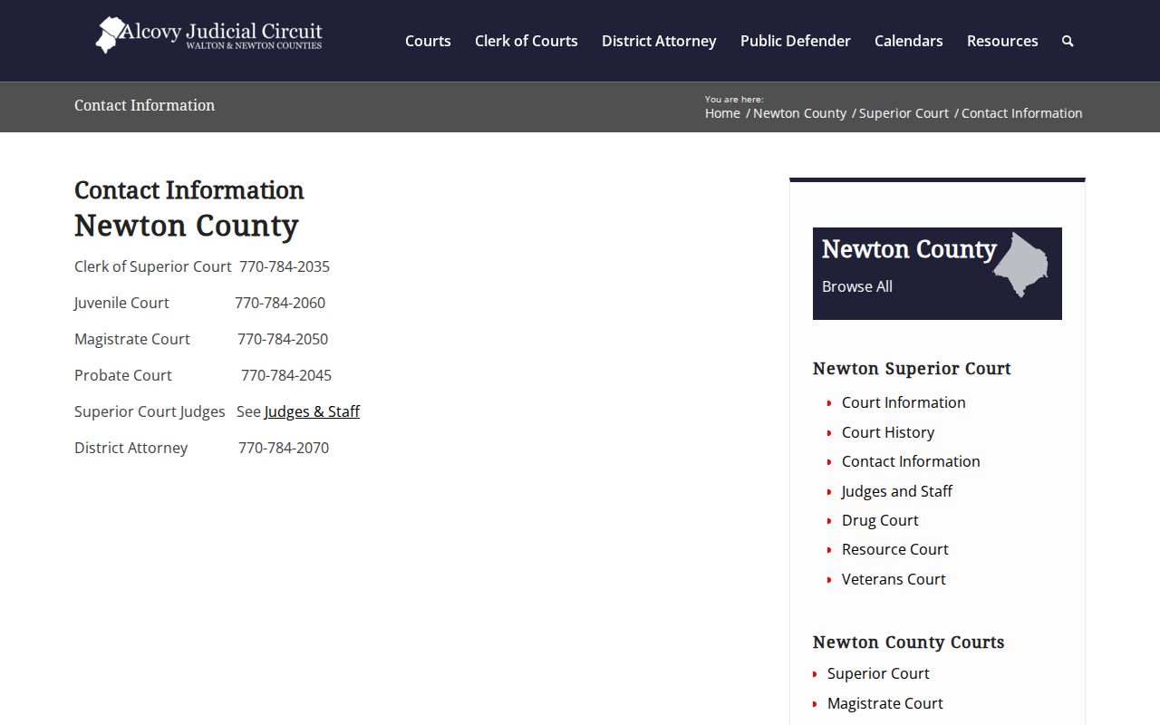 Newton County court phone directory for criminal docket routing