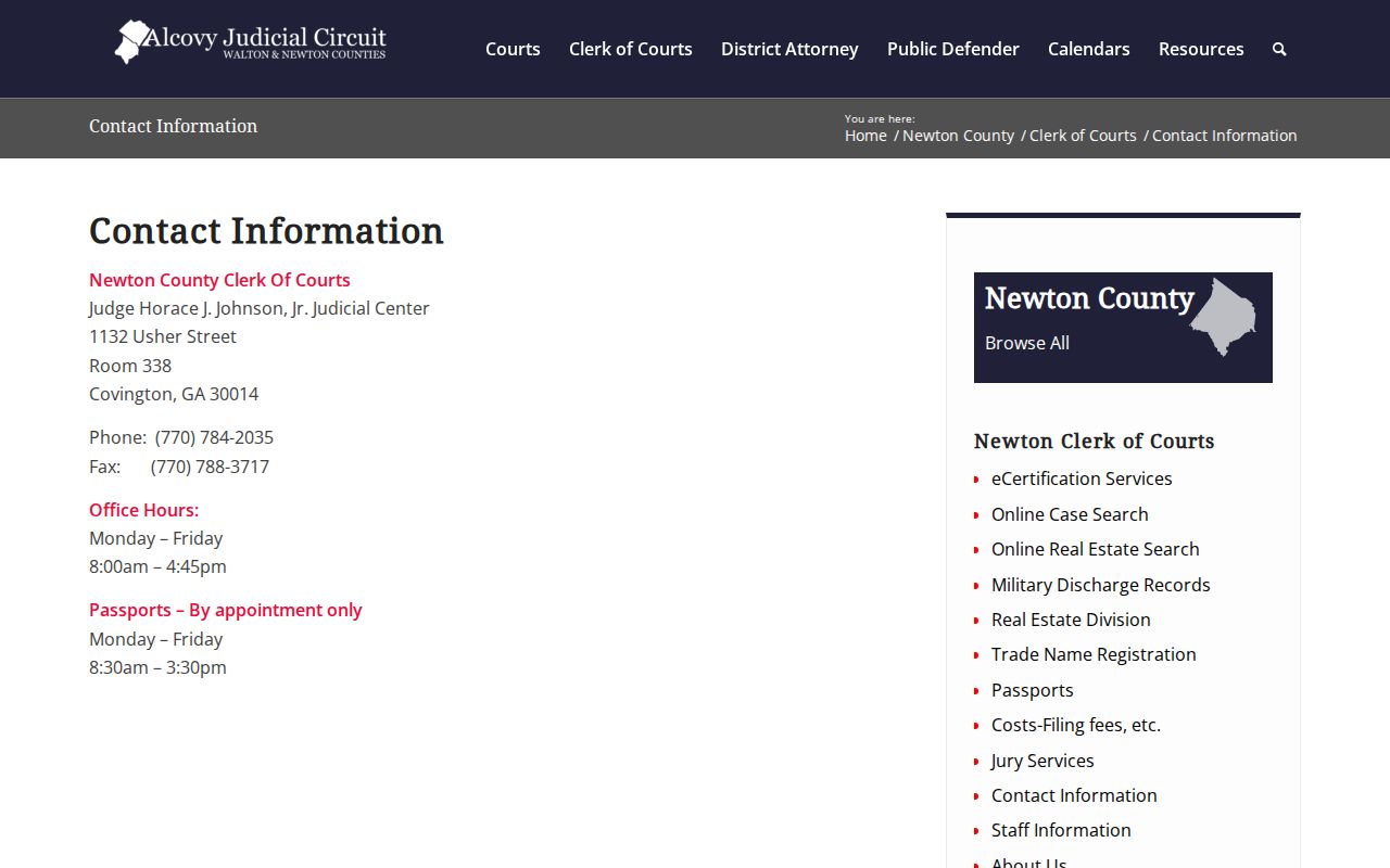 Newton County Clerk contact and office location information