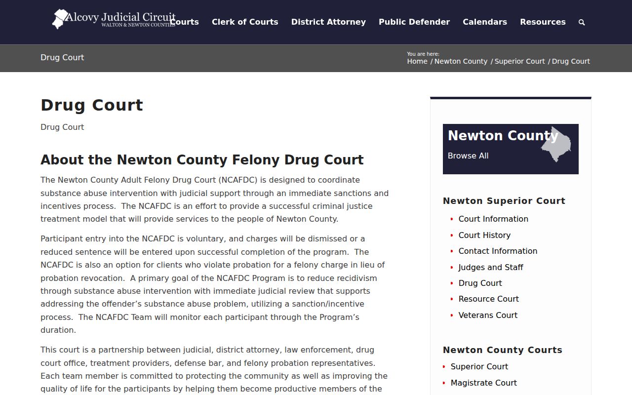 Newton Adult Felony Drug Court eligibility and process information