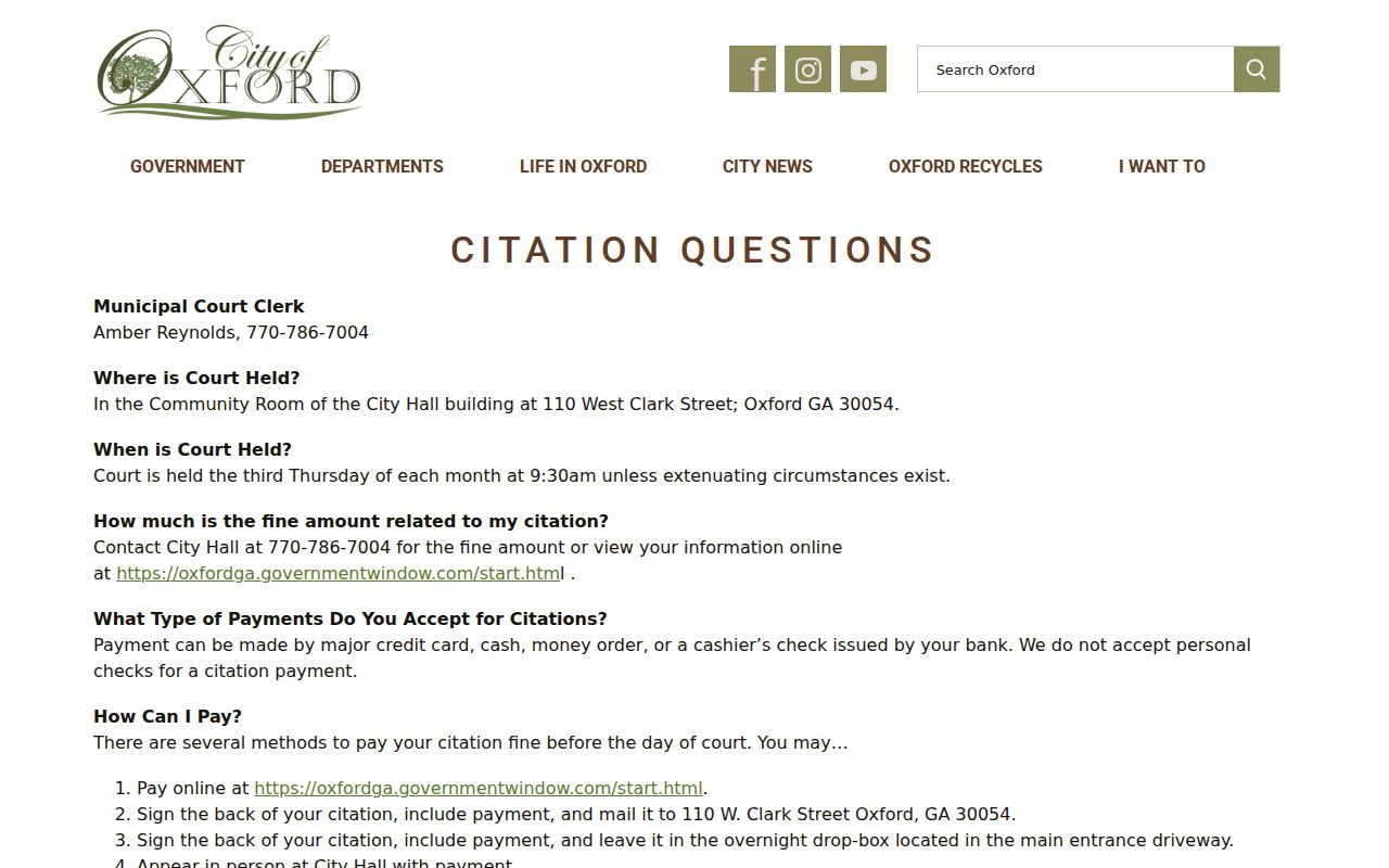 Oxford Municipal Court place timing payment and missed-date information