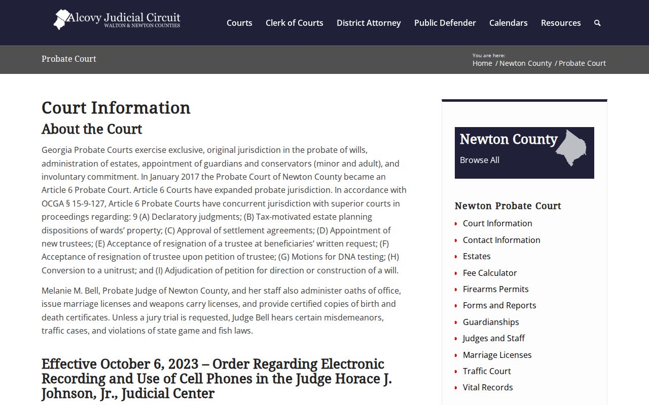 Newton County traffic court records Probate authority